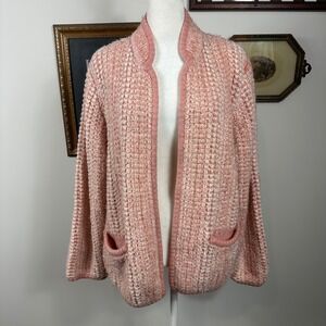 Neil Martin Pink and White Textured Knit Cardigan - SIZE 38 Barbie Grandma Core
